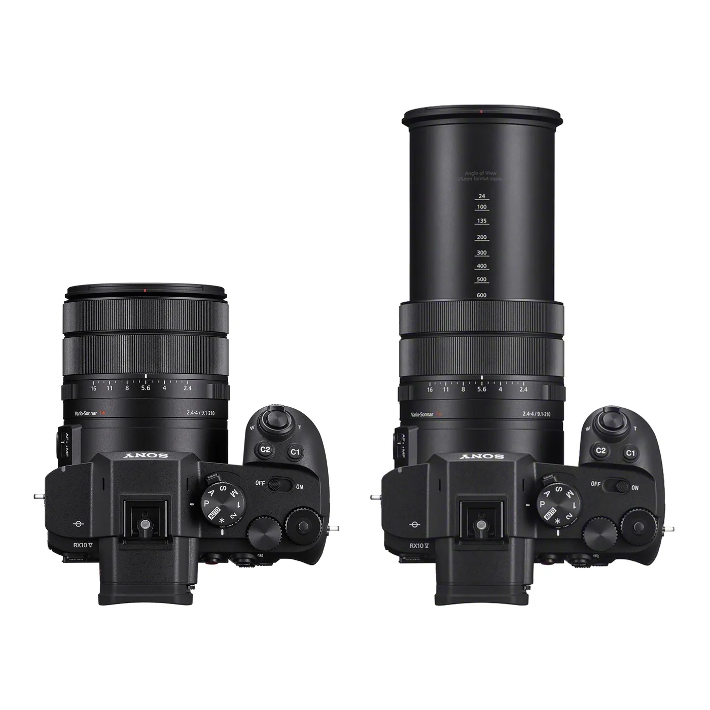 RX10 V — obiektyw schowany i wysunięty do 600 mm