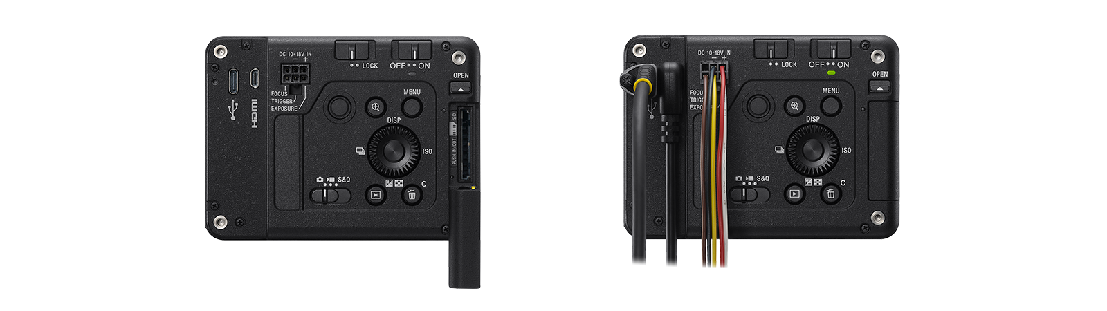 Widok z tyłu aparatu Sony ILX-LR1 — złącza i elementy sterujące