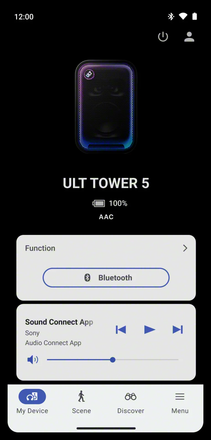 Ekran aplikacji Sony Sound Connect z ULT TOWER 5