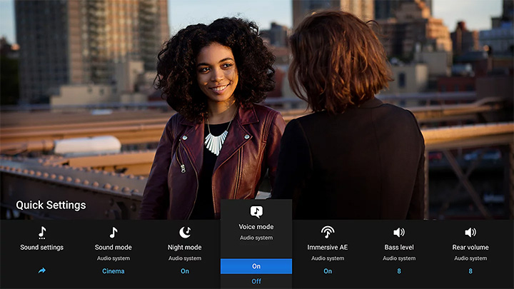 Menu szybkich ustawień dźwięku w telewizorze Sony BRAVIA