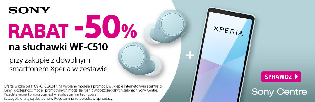 Przy zakupie smartfonu Xperia słuchawki WF-C510 za 50%